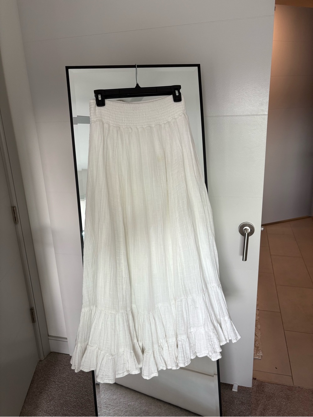 AE White Cotton Tiered Maxi Skirt
